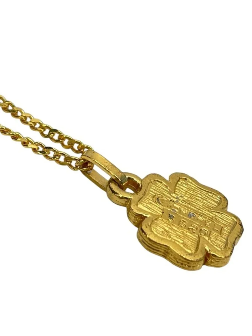 Chanel Pendant Flower Motif Clover Four Leaf Cross Rhinestone Gold